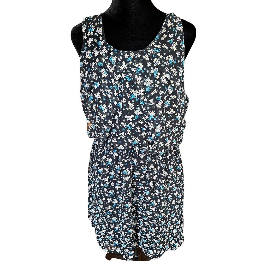 Olsenboye Black and Blue Floral Midi Dress